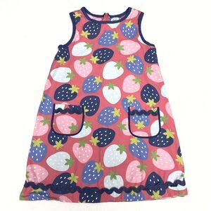 MINI BODEN Pink Strawberry Jumper Dress Sz 9-10 Yrs Sleeveless Pinafore Pockets